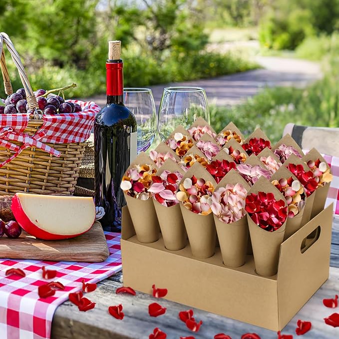 2 Set Wedding Confetti Cone Stand Box, 2 Party Cardboard Cone Holders Trays of - Image 7
