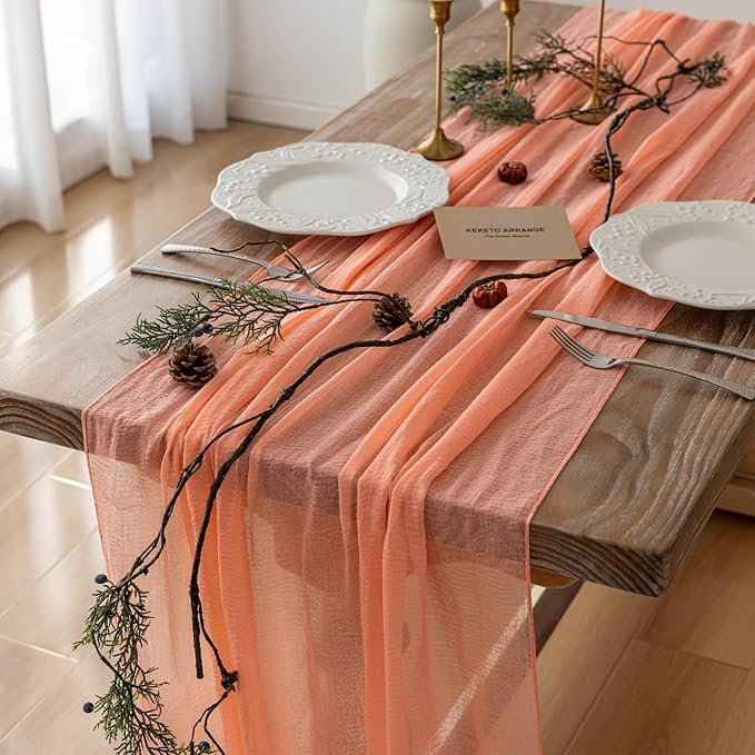 6Pcs Fresh Salmon Cheesecloth Table Runner Gauze 120 Inch 10 FT Boho Cheese by KEKETOARRANGE