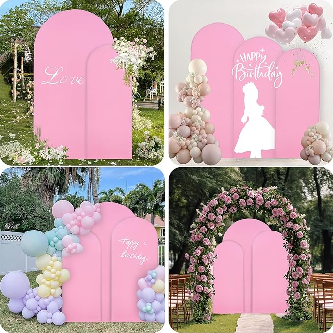 WEERRW Pink Arch Backdrop Cover Ballon Arch Stand Covers Set of 3 Spandex - Image 7