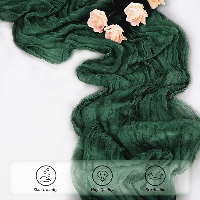 Emerald Green 12 Pack Cheesecloth Table Runner 10FT Boho Fabric Rustic Cheese - Image 5