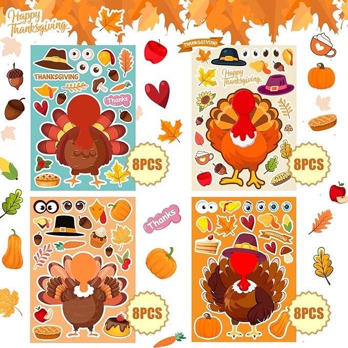 32 Sheets Thanksgiving Stickers, Thanksgiving Crafts - Image 2