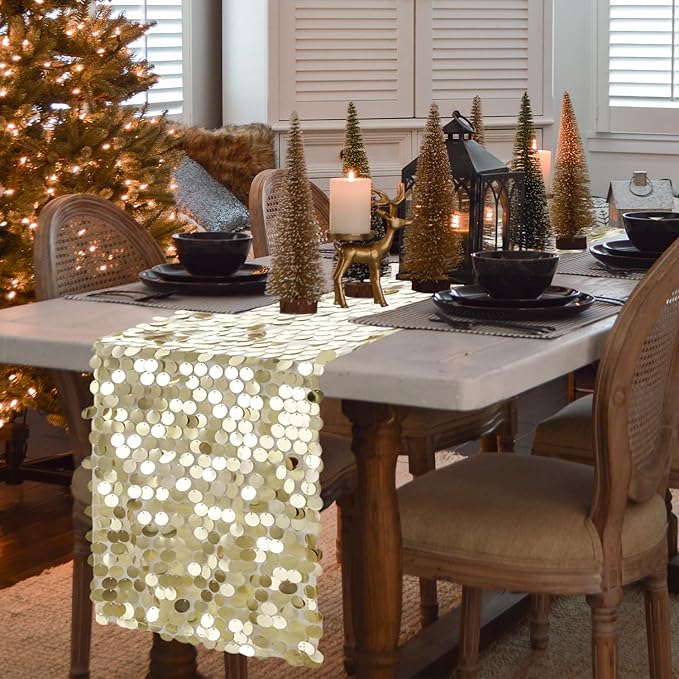 VHH Sequin Table Runner 12 x 108 inches Champagne Table Runner, Glitter Runner - Image 2