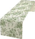 Vintage Flower Table Runner, Wildfloral Green Floral Sketch Pattern Print Table by Unknown