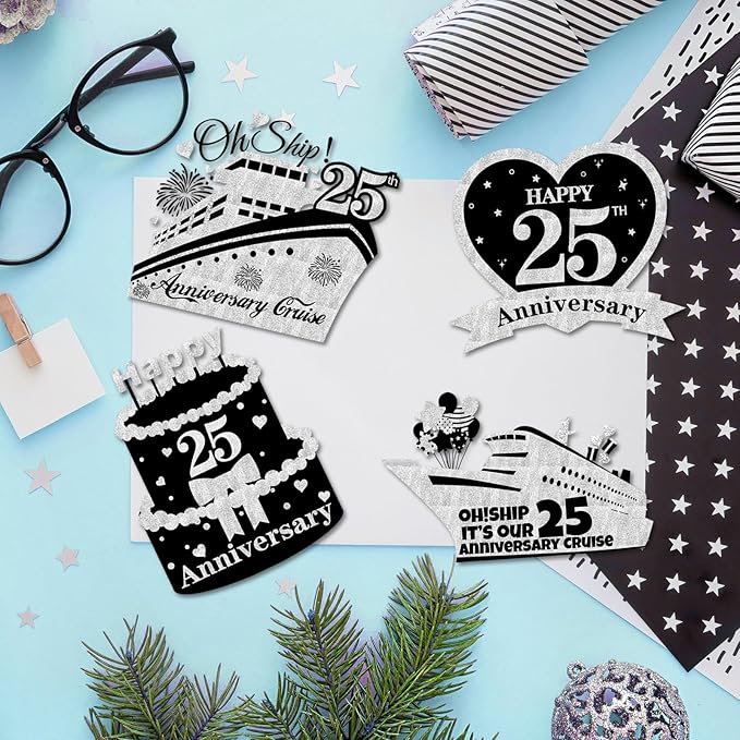 4 PCS Large 25th Anniversary Cruise Door Magnets Decorations Happy 25th - Image 7