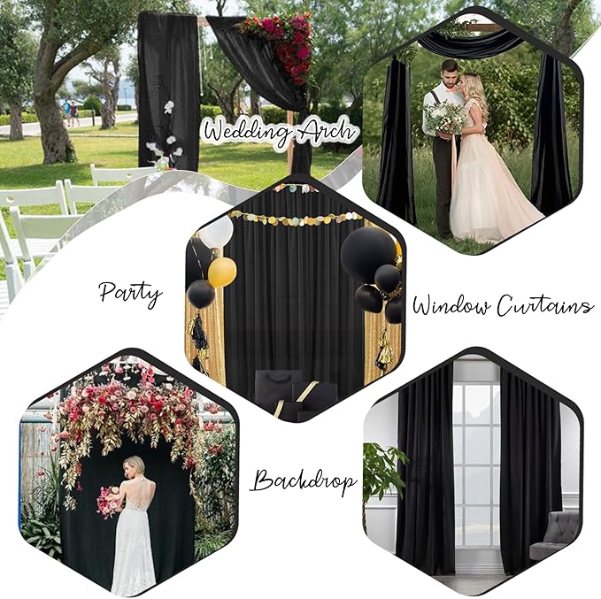 PARTISKY 10ftx7ft Black Chiffon Backdrop Curtains, Wrinkle-Free Sheer Fabric - Image 2