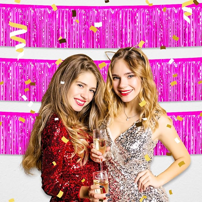 4 Pack 10 Feet Rose Red Foil Fringe Garland Metallic Tinsel Streamers Banner - Image 6