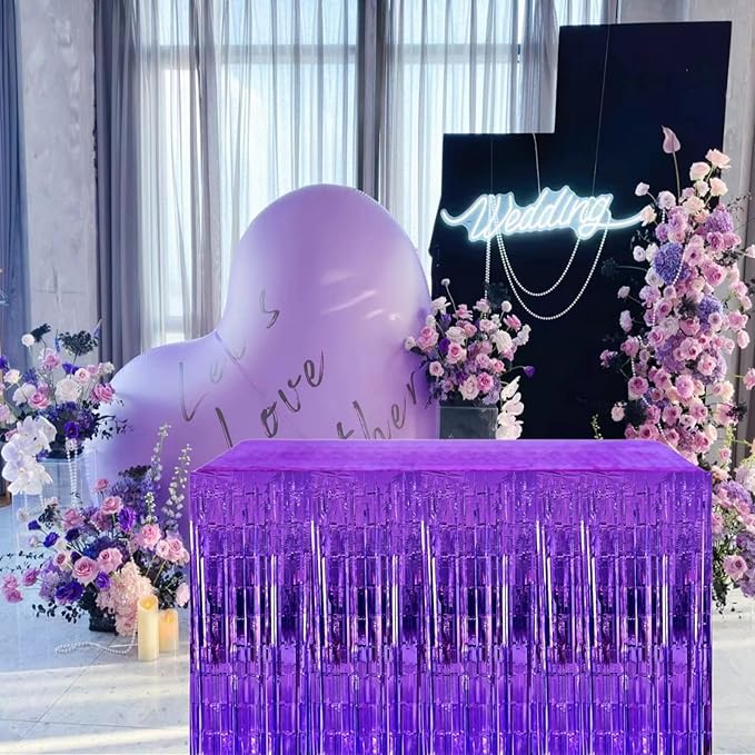 Purple Streamers Party Decorations, 2 Packs Purple Table Skirts Metallic Foil - Image 7
