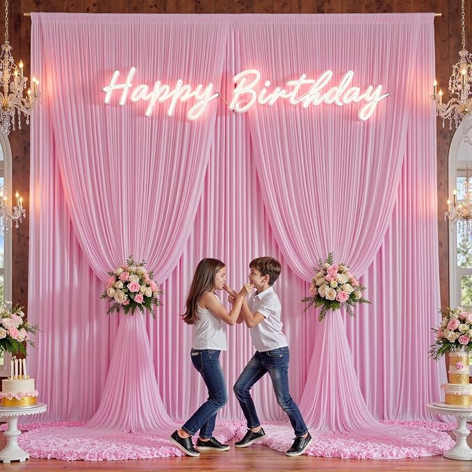 20×12ft Wrinkle Free Pink Backdrop Curtain - Image 3