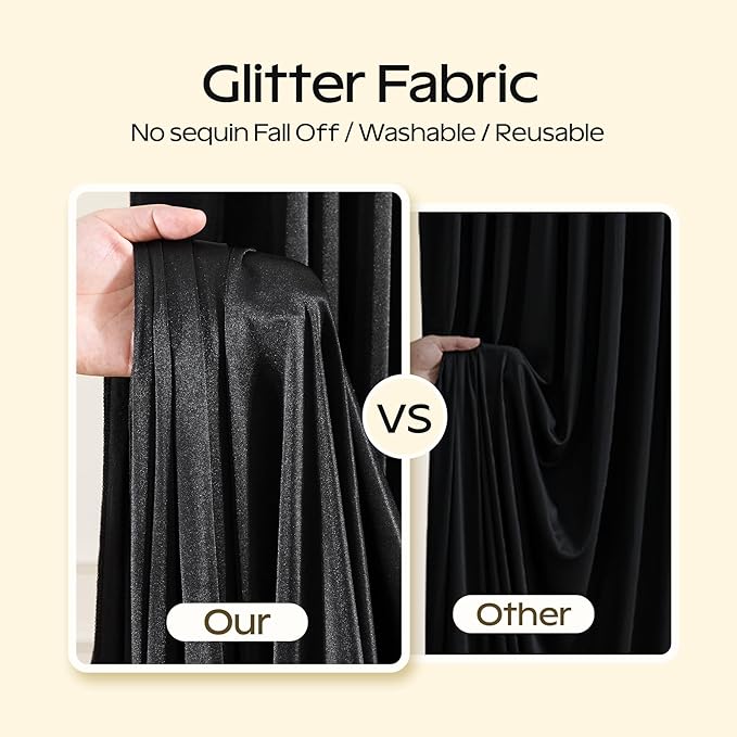 Black Glitter Backdrop Curtain for Parties Wedding, 10Ft x 10Ft Satin Shimmer - Image 3
