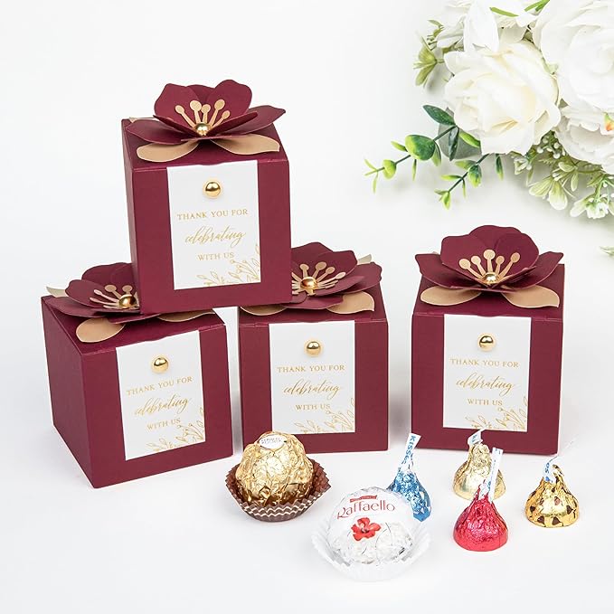 FEIYI 20 PCS Favor Boxes, 3 In 1Burgundy Candy Boxes - Image 4