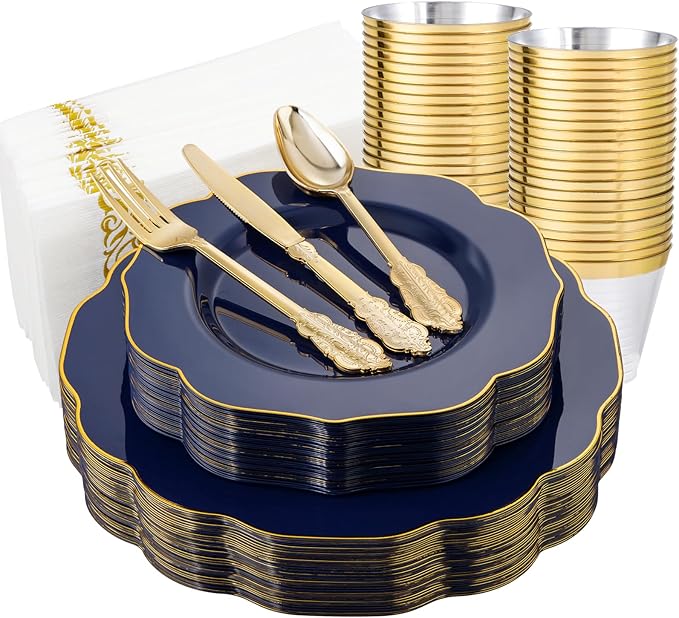 NOCCUR 175PCS Blue Plastic Plates by NOCCUR