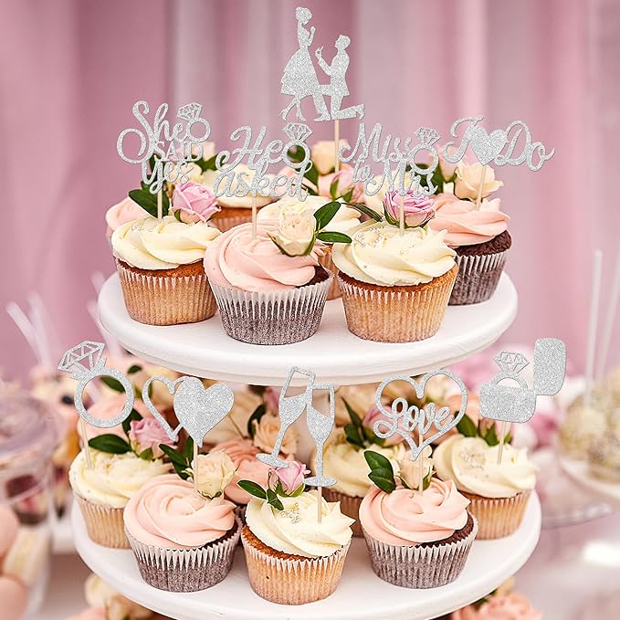 30 PCS He Asked She Said Yes Cupcake Toppers Engagement Cupcake Toppers Miss to - Image 4