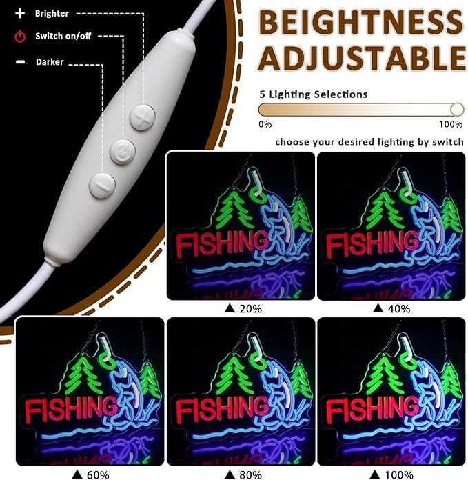 Fishing Neon Sign for Wall Decor, Fish Led Signs for Room, USB Dimmable Neon - Image 3