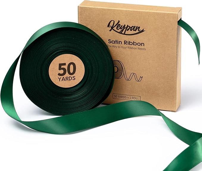 Forest Green Satin Ribbon 7/8 Inch x 50 Yards Double-Faced Ribbons by Keypan
