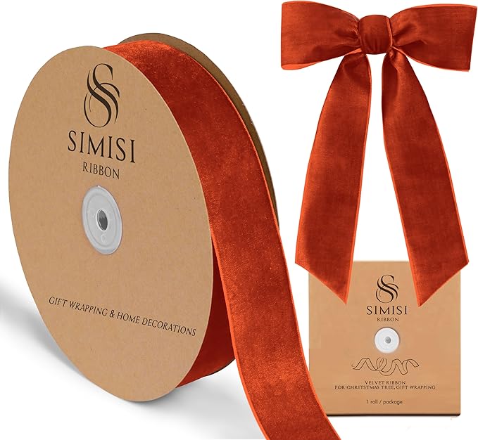 Burnt Orange Velvet Ribbon 1.5'' 25 Yards by SIMISIRIBBON