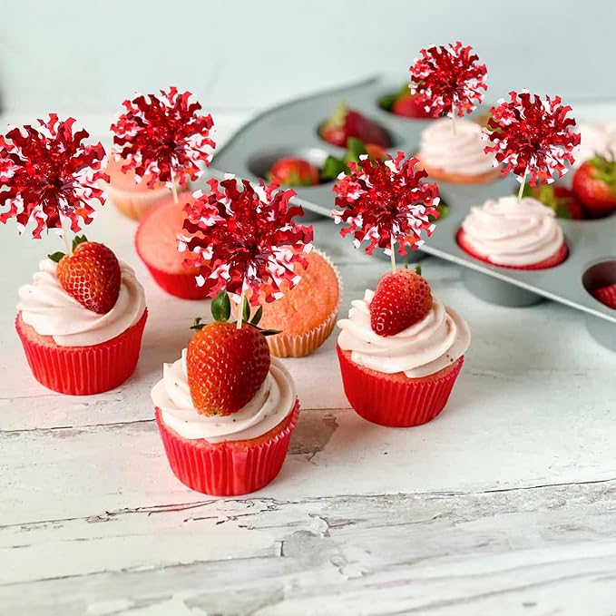 Ephlyn 30Pcs Foil Firework Cupcake Toppers Happy Birthday Cake Toppers Tinsel - Image 7