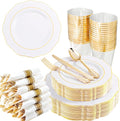 Liacere 350PCS Gold Plastic Plates-Disposable White and Gold Plates 50guest by Liacere