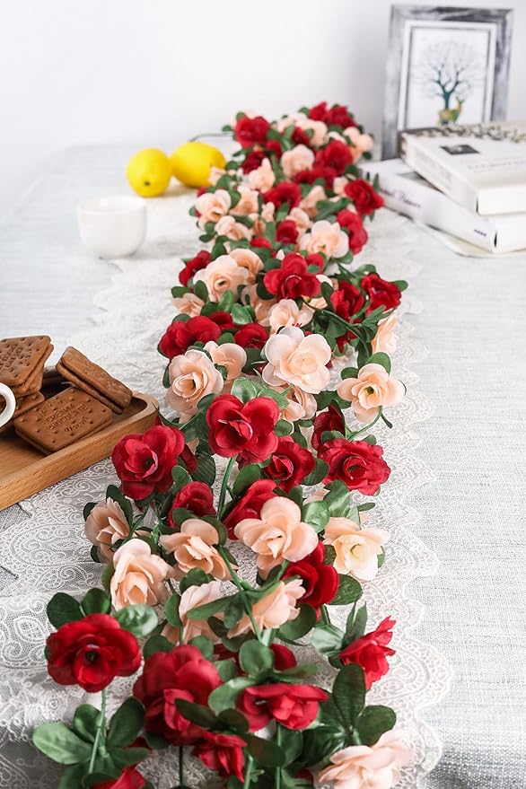 Miracliy 5 Pack 47 FT Fake Rose Vine Flowers Plants Artificial Flower Hanging - Image 4