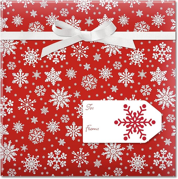 Current Snowflake on Red Christmas Rolled Wrapping Paper - Image 7