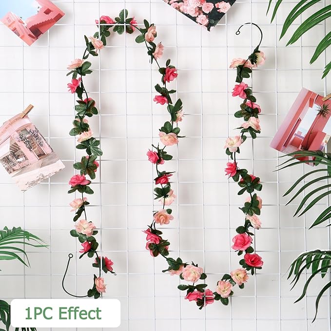 KHOYIME 9 Pack 72 FT Artificial Flower Garland, Fake Pink Roses Vines Silk - Image 7