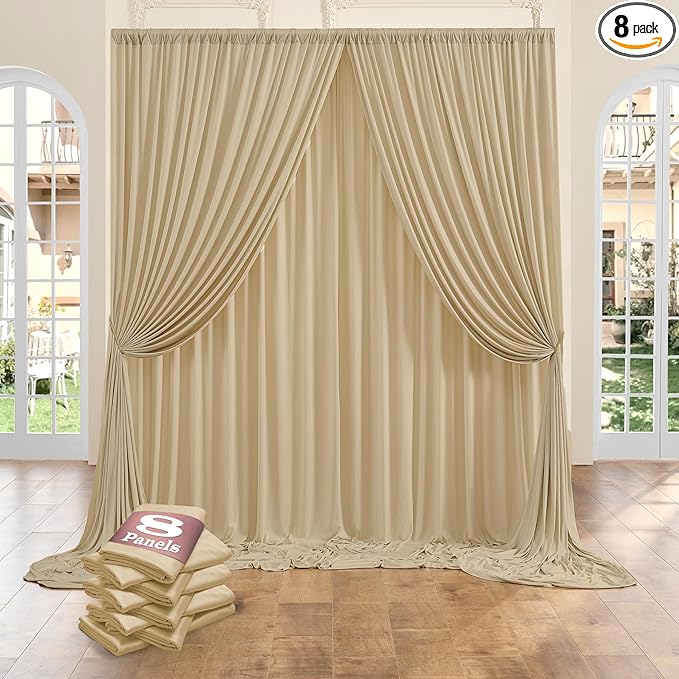 8 Panels Beige Backdrop Curtains by CO-AVE