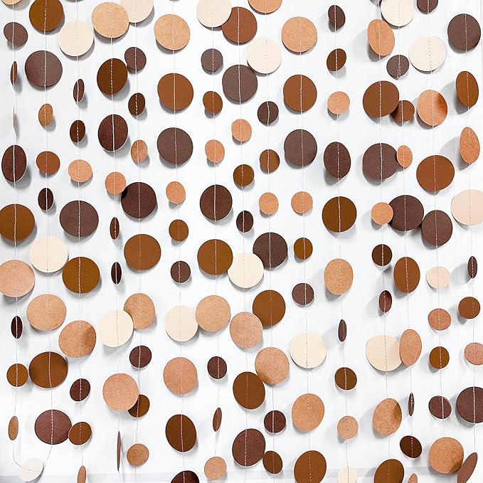 Ombre Brown Party Decorations Polka Dots Garlands Cream Tan Brown Boho Hanging - Image 3