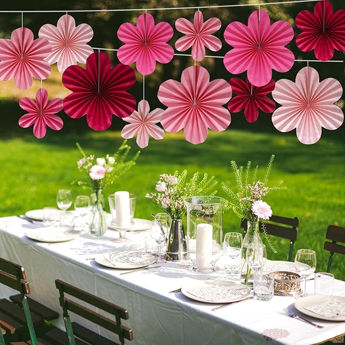 BestoFun 12 PCS Paper Flowers Fans Hot Pink Party Decorations Paper Flowers - Image 5
