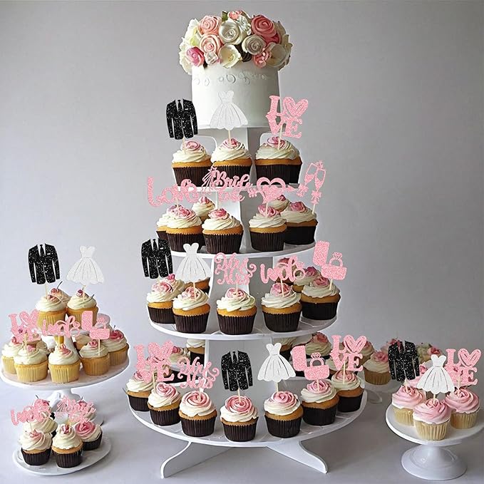 Ephlyn 30Pcs Bride to be Cupcake Toppers Glitter Wedding Cake Topper - Image 6