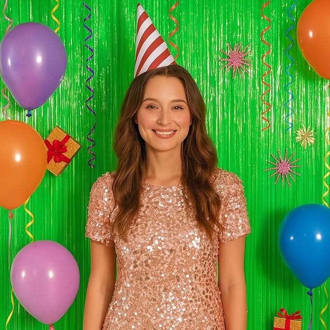 2 Pack Pastel Green Foil Fringe Backdrop Curtains, Tinsel Streamers Party - Image 6