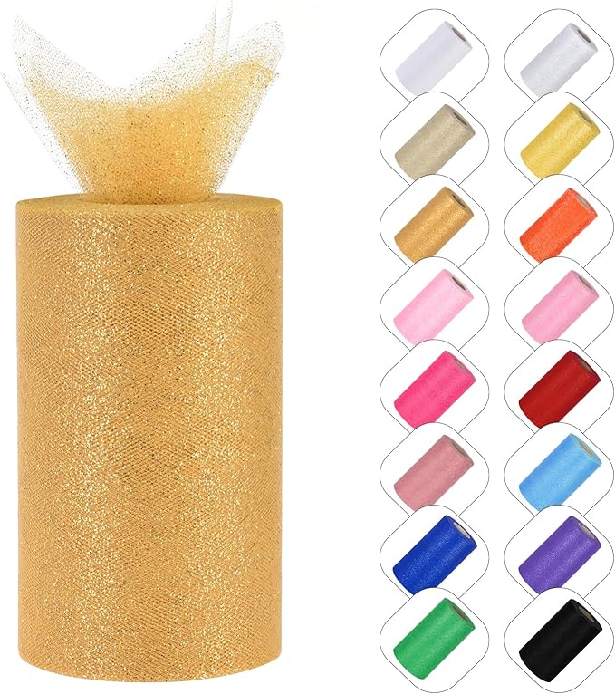 Glitter Tulle Rolls 6” by 50 Yards Sparkle Tulle Fabric Ribbon Sequin Tulle by ICOSHOW
