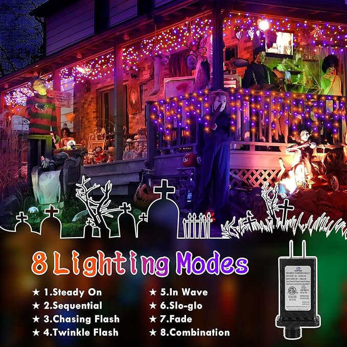 KNONEW 33FT 400 LED Orange Purple Halloween Lights Outdoor Black Wire String - Image 3
