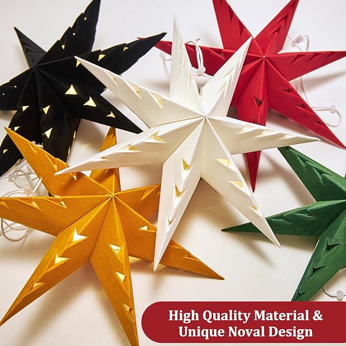 EASY JOY 5-Piece 7-Pointed Paper Star Decoration - Image 2