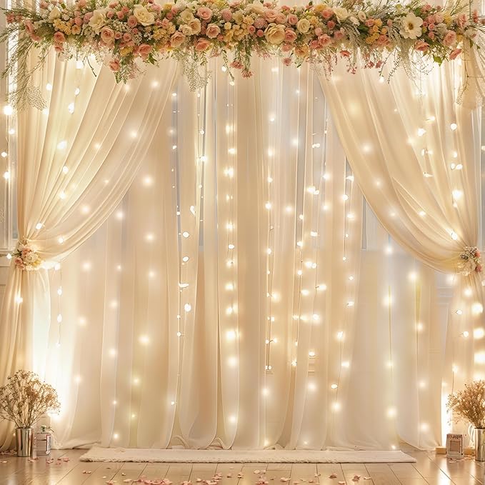 10ft x 10ft Champagne Chiffon Backdrop Curtain by WishCare