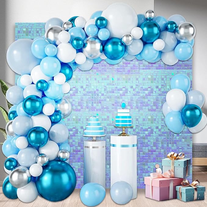 24PCS Colorful Ice Blue Shimmer Wall Backdrop, Square Sequin Photo Backdrops - Image 5