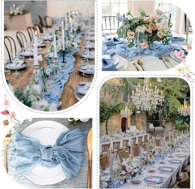 Sioloc 5 Pack Dusty Blue Cheesecloth Table Runner Fall Autumn Decor - Image 4