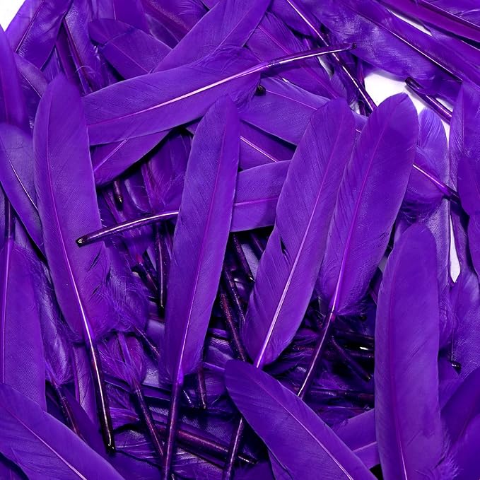 FeelfunFeather 120pcs Purple Goose Cochettes Feather Natural Bulk 4-6 inch - Image 5