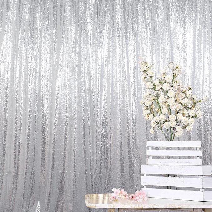 ShinyBeauty Silver Sequin Curtain 2Panels 5FTx10FT Glitter Wedding Backdrop by ShinyBeauty
