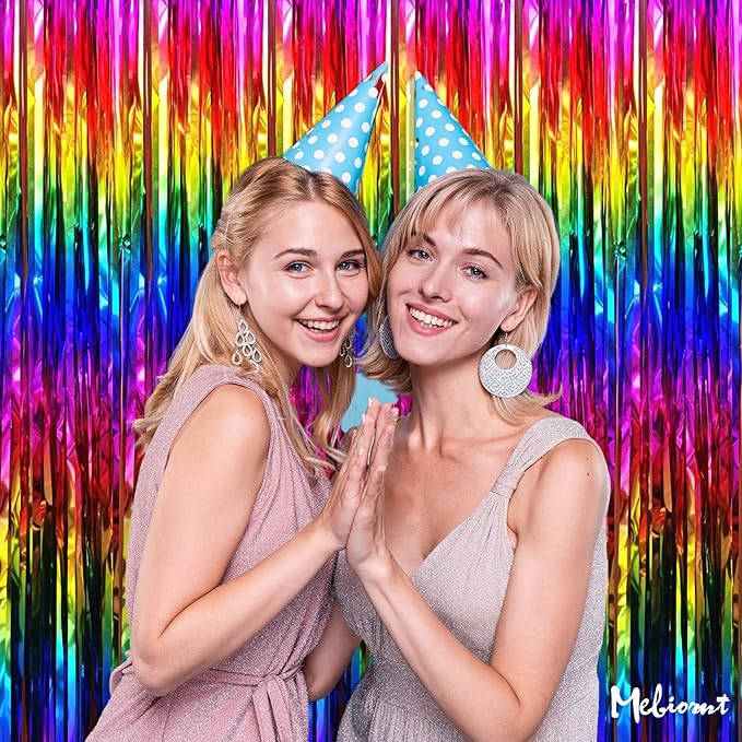 4 Pack Rainbow Fringe Curtain Backdrop, 3.2Ft x 6.6Ft Colorful Metallic Tinsel - Image 5