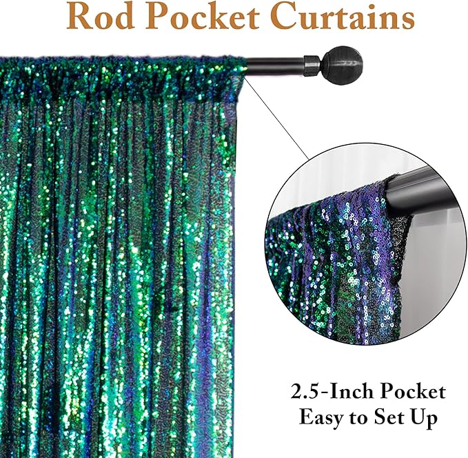 ShinyBeauty Sequin Backdrop 4 Pieces Iridescent Green Sequin Curtains Panels - Image 4