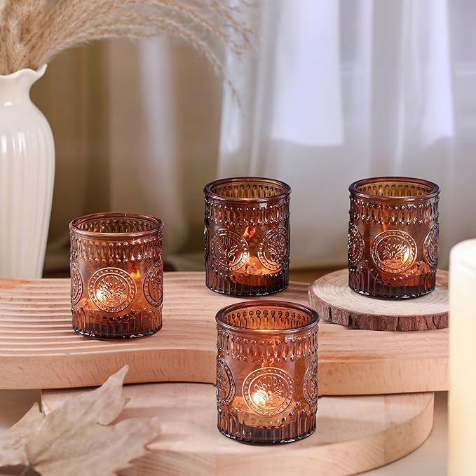 24 Pcs Amber Votive Candle Holders, Glass Tealight Candle Holders - Image 5