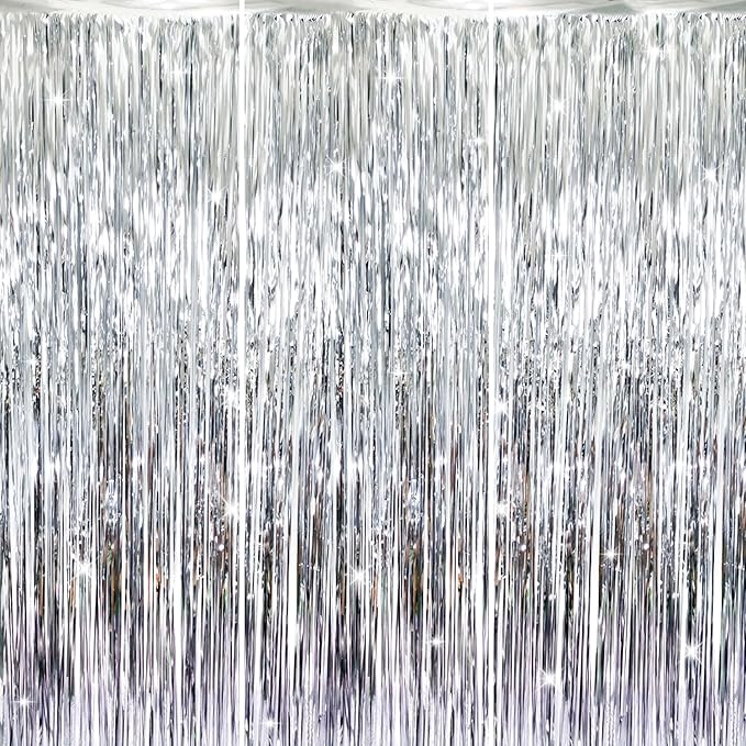 GOER 3.2 ft x 8.2 ft Metallic Tinsel Foil Fringe Curtains Party Photo Backdrop by GOER