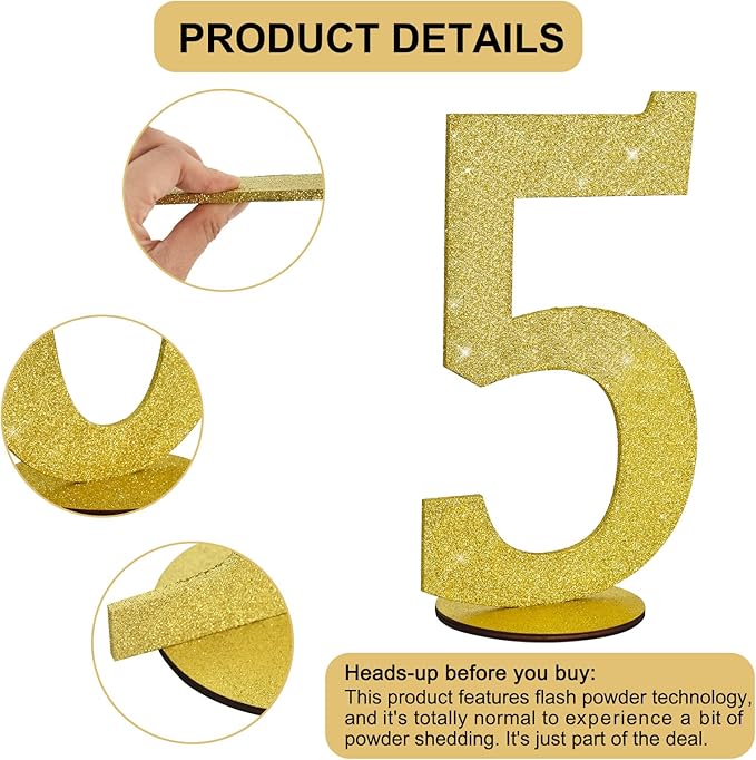 TONIFUL 11.8 Inch Gold Glitter Numbers Table Centerpieces 0-9 Birthday Party - Image 3