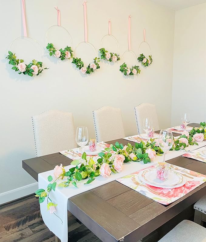 UKELER 2 Pack Artificial Flowers Garland Total 14FT Pink Rose Vines Hanging - Image 3