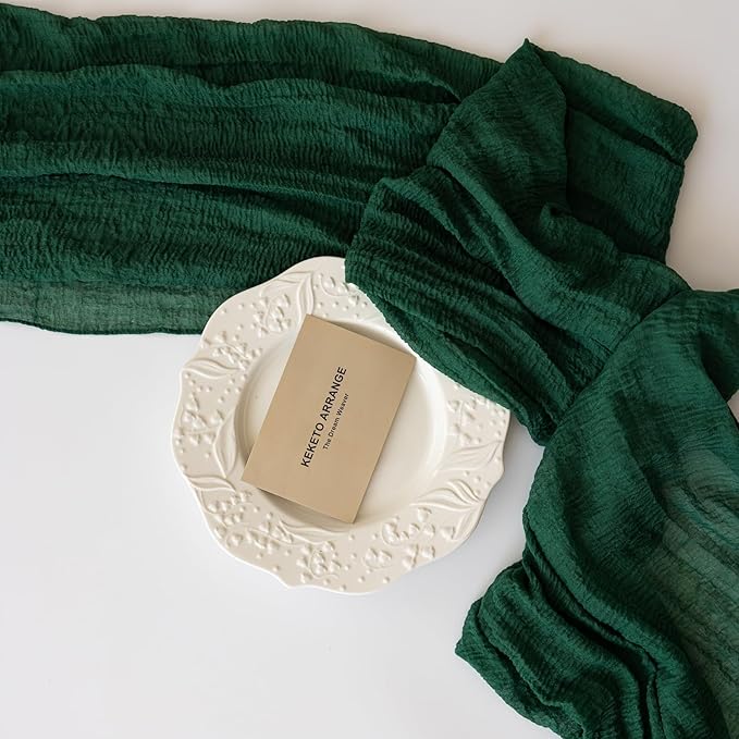 6pcs Emerald Green Cheesecloth Table Runner Gauze 120 Inch 10 FT Rustic Boho - Image 5