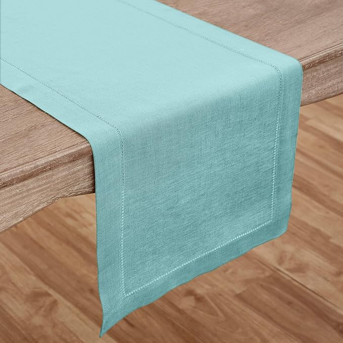 Solino Home Linen Aqua Blue Table Runner 144 Inches Long - Image 2