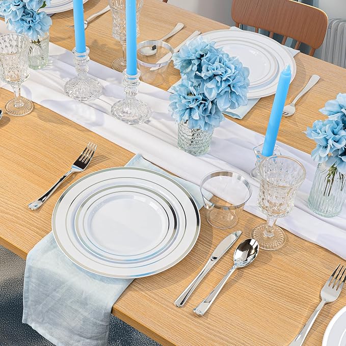 BESTVIP 700PCS Silver Plastic Dinnerware Set - Image 5
