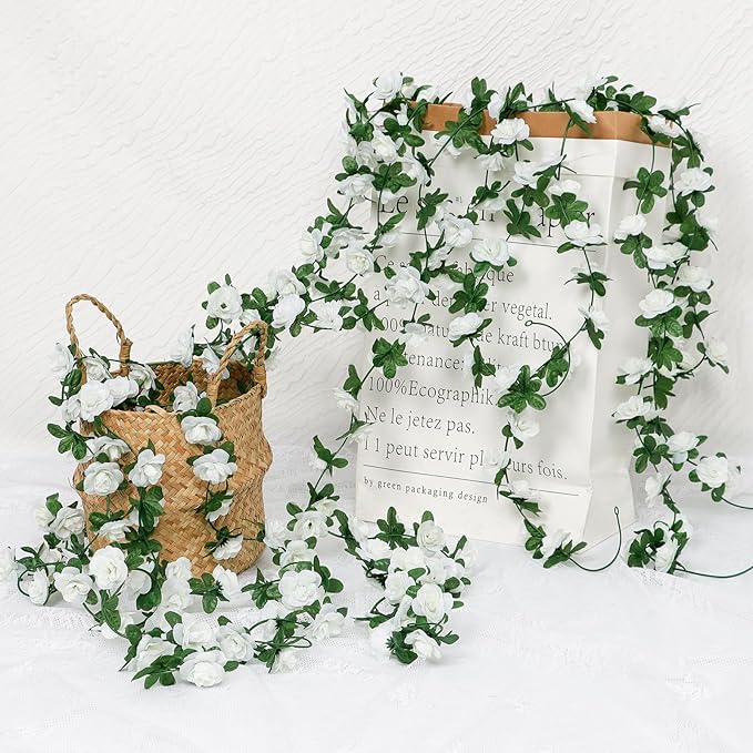 KHOYIME 18 Pack 144 FT Artificial Flower Garland, Fake White Roses Vines Silk - Image 7