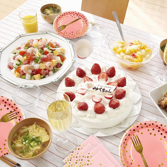 Sveikie160 Pcs Pink And Gold Paper Plates, Birthday Cake Party Plates And - Image 6