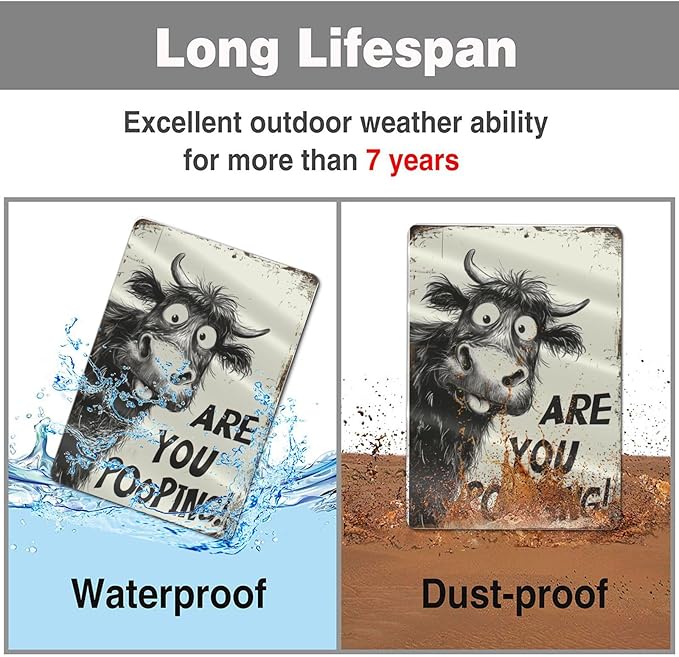 Funny Highland Cow "Are You Pooping!" Tin Sign - Image 9