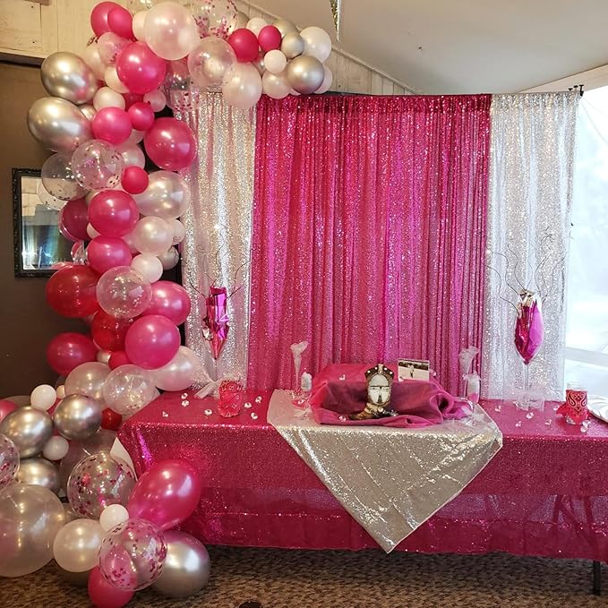 JYFLZQ Hot Pink Sequin Backdrop Curtain 6x8ft 1 Panel Fuchsia Glitter Photo - Image 2